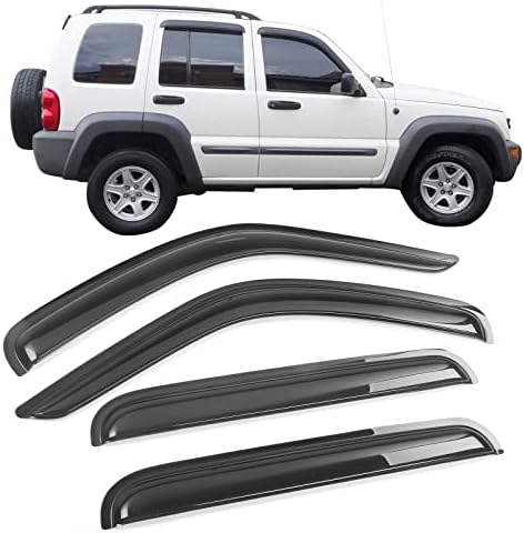 Tape On External Window Visor Compatible with 2002-2007 Jeep Liberty, Slim Style Acrylic Smoke Tinted&Semi-Transparent Sun Rain Shade Guard Wind Vent Air Deflector IKON MOTORSPORTS