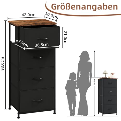 Somdot Kommode mit Schubladen, Schlafzimmer, 4 Schubladen, Schwarz Braun – Ansicht 3