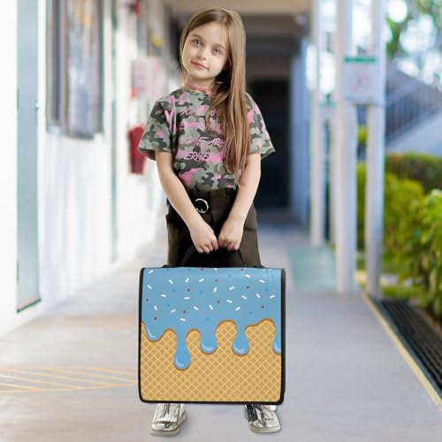 Image of 3 Ring Zipper Binder with Shoulder Strap Blue Ice Cream 1.5 inch Binders Keeper Large Capacity Multi Pockets for School Office Supplies