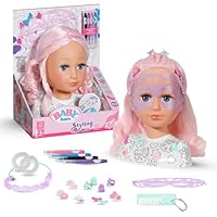 BABY Born Styling Kopf Kreativ - Puppen Frisierkopf für Kinder ab 3 Jahren - Schminkkopf mit hochwertigem rosa Haar inkl. Markern zum bemalen & über 20 weiteren Accessoires
