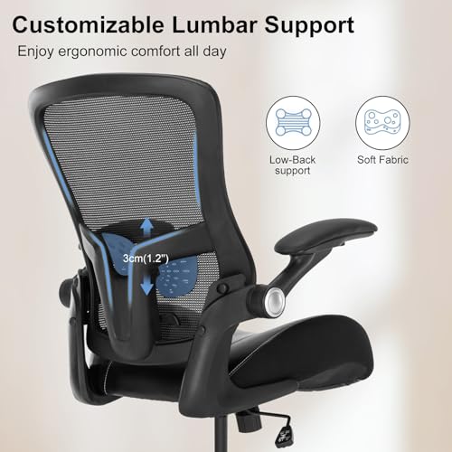 HOMIFYCO Drafting Chair, Tall Office Chair with Flip-up Armrests, Standing Desk Chair Counter Height Office Chairs with Footrest and Adjustable Lumbar Support Black - Image 4