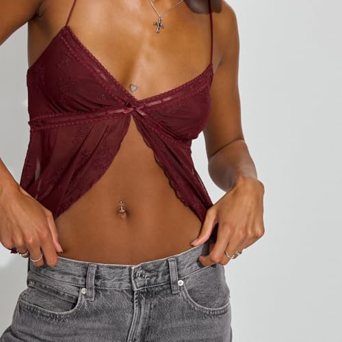 Women's Sleeveless Cami Tops V Neck Floral Embroidery Mesh Camisole Lace Trim Tank Tops4