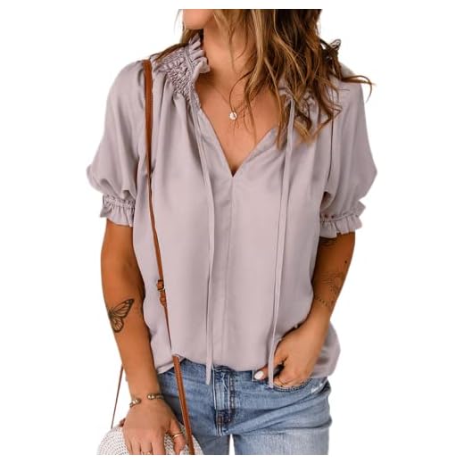 Damtoppar kortärmad t-shirt damer V-hals enfärgade toppar sommar lös blus damblusar skjortor rea utförsäljning damer t-shirt avslappnad snygg enfärgad v-ringad lös chiffong lösa tunika toppar, B-khaki, S