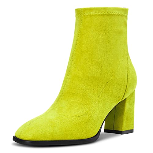 DearOnly Womens Short Bootie Ankle Boots Closed Square Toe Block Chunky High Heel Zipper Suede Dress Shoes Vintage Classic 3 Inch