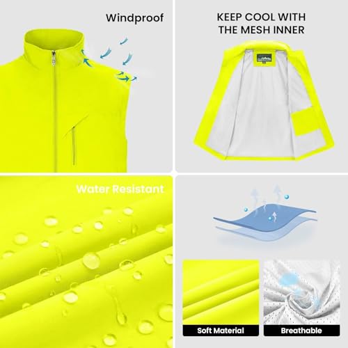 Image of Mens Vests Outerwear Windproof Lightweight Softshell Sleeveless Jacket | Breathable Zip Up Multi-Pockets Quick Dry Sports Vest for Golf Hiking Fishing Running