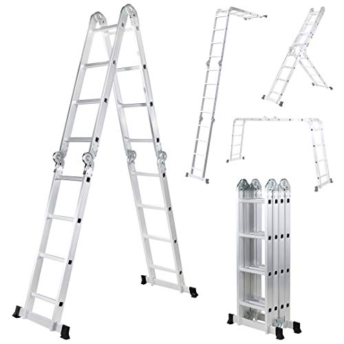 Craftfull Aluminium Multifunktionsleiter CF-104A - 3 Jahre Garantie - 6 in 1-16 Sprossen - 475cm Gesamtlänge - Gelenkleiter - Vielzweckleiter - Leitergerüst (CF-104A)