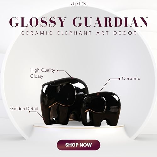 Image of The Artment your artistic apartment Glossy Black Ceramic Elephant Showpiece: Elegant Decor for Living Room, Bedroom, Office, Table Top or Desk Accent Regular Size
