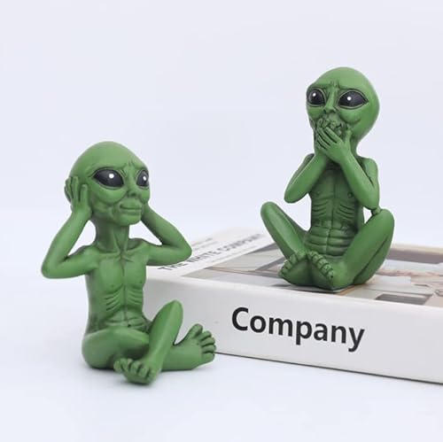 Chbdjy Three Wise Alien Statue, Hear No Evil See No Evil Speak No Evil Alien Statue, Sci-Fi Outer Space Ufo Alien Figure, 3Pcs, Home Outdoor Decor Sculpture, Halloween Decor (Green Aliens) #TOP5