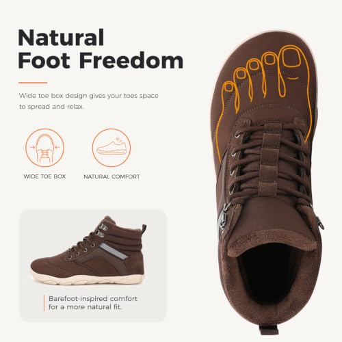 Image of Womens Mens Winter Barefoot Boots Warm Minimalist Wide Toe Box Snow Boots Zero Drop Sole Outdoor Water Resistant Ankle Booties