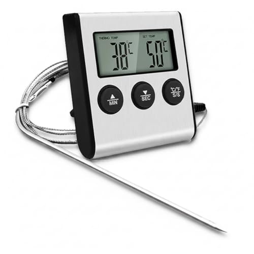 Thermomètre de Cuisine Numérique avec Sonde de Température, Grand Écran LCD, Fonction Minuterie, Thermomètre Alimentaire pour Viande, BBQ, Four, Fumoir,...