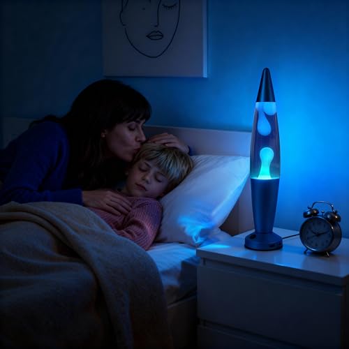 Image of JAMBO Beautiful Liquid Lamp with USB Ports,16 inch Motion Light with Blue Liquid White Wax, Relaxing Nightlight, Mood Light for Bedroom, Living Room, Office - Adults, Teens, Kids