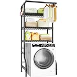 Ulif U11 Medium Over Washer and Dryer Shelves, 3 Tiers Laundry Room Storage and Organizer Standing Shelf, Metal Freestanding Clothes Drying Rack, 31.1"W x 19.7"D x 77.6"H, Black