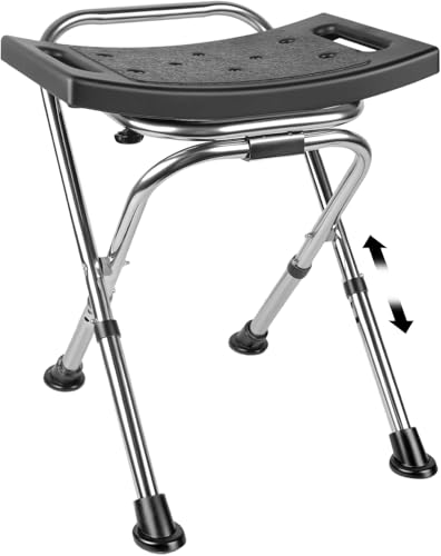 Silla de ducha plegable, asiento plegable de altura ajustable, silla de ducha de acero inoxidable elegible para ducha interior, taburete de ducha portátil de 400 libras, silla de baño antideslizante