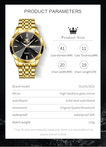 Image of OLEVS Watches for Men Business Dress Diamond Analog Quartz Big Face Luxury Classic Stainless Steel Waterproof Luminous Two Tone Wristwatch