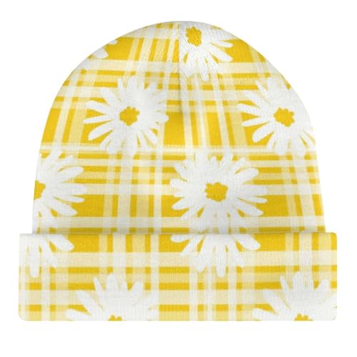 Daisy Flowers Kids Beanie Hat for for Girls Boys Children Cap Winter Knitted Chemo Cancer Headwear Accessories Gifts Decoration Black4