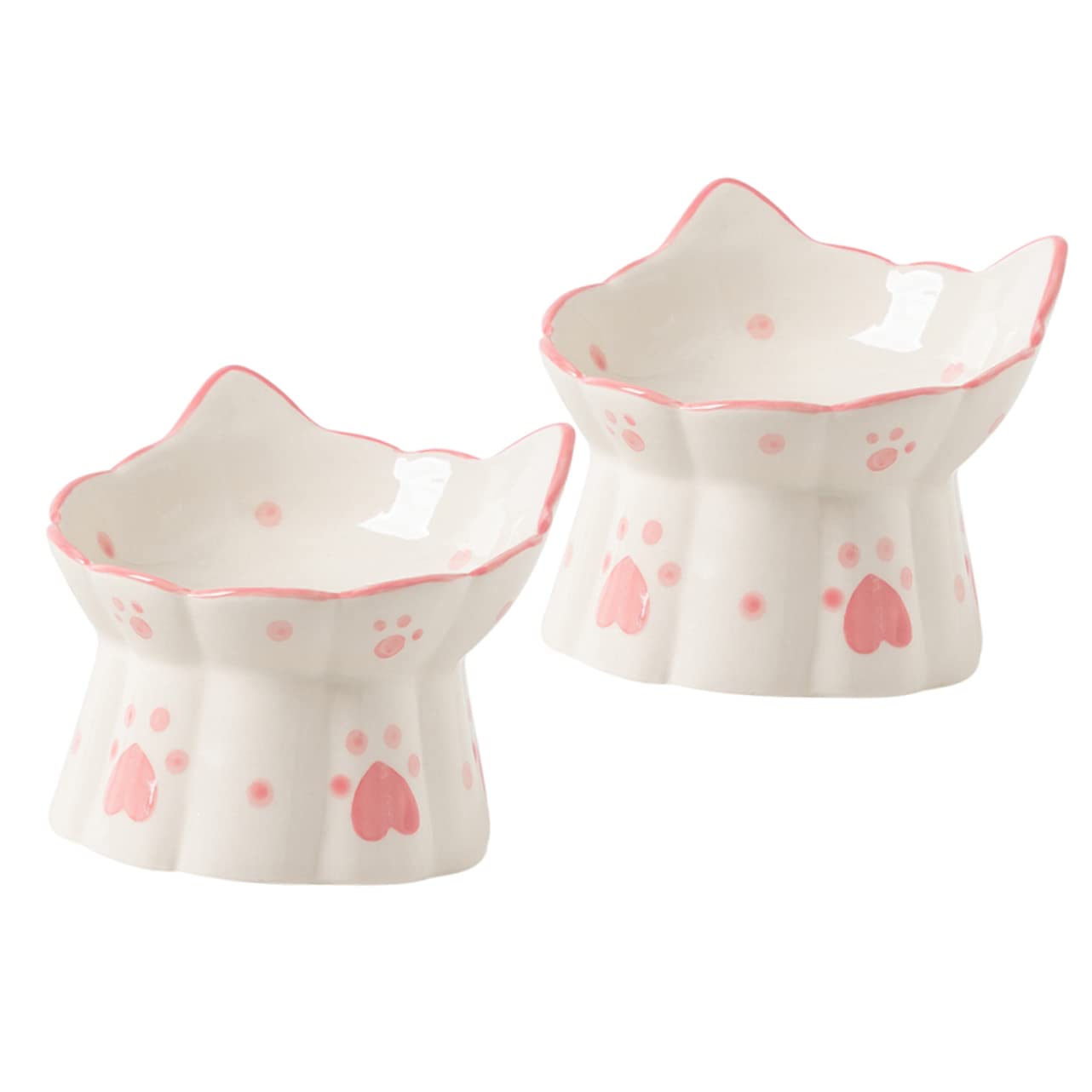 Happyyami 2pezzi Ciotole Per Gatti Ceramica Rialzate Da Ciotole Per Cibo e Design Antiscivolo Per Comodo Pasto Senza Stress Facile Da Pulire e Resistente