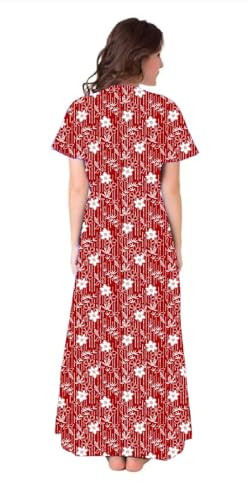 Image of Women Cotton Nighty Combo Pack of 2, Printed Maxi Nighty Gown, Short Sleeve Cotton Nightdress, Soft Breathable Ankle Length Sleepwear Nightwear for Ladies, Free Size