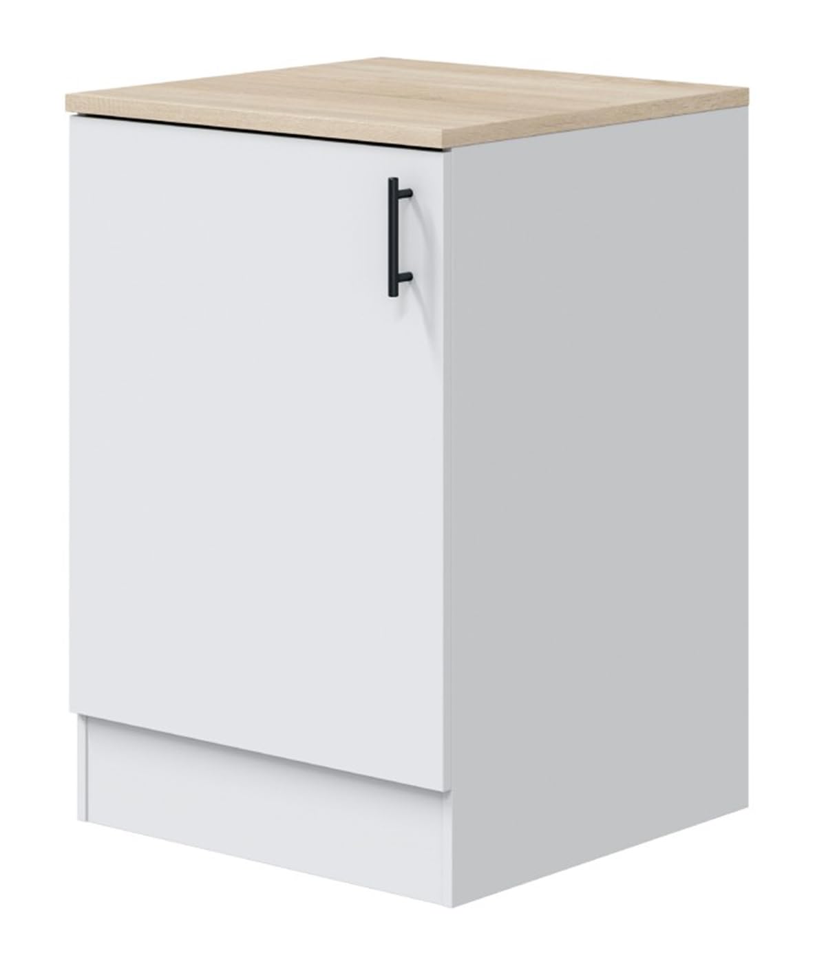 PEGANE - Meuble Bas de Cuisine avec Plan de Travail, 1 Porte Coloris Blanc Brillant/Chêne Canadien - Hauteur 90 x Longueur 60 x Profondeur 60 cm