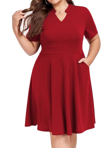 Mokayee Womens Plus Size Dresses Summer V Neck Casual Semi Formal Knee Length Church Wedding Guest Dresses with Pocktes2