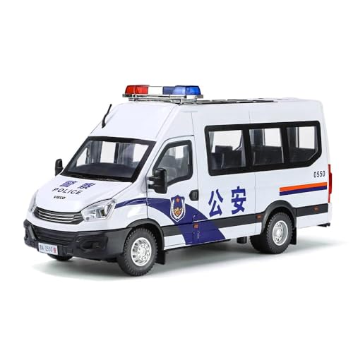 Image of Vaico 1:24 Police Van Car Diecast Model | Metal Pull Back Toy Car for Kids with Openable Doors, Lights & Music | Police Vehicle Toy for Boys Girls Collectors (White)