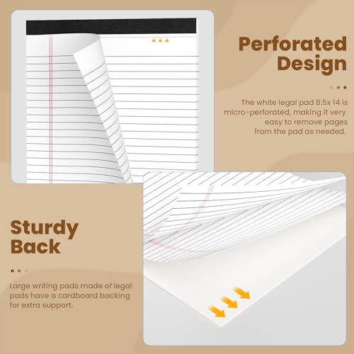 Image of Legal Pads 8.5 x 14 Note Pads, 6 Pack Writing Pads Wide Ruled Notepads, Micro Perforated Notepad, Double-Side Printed Lined Paper Pads 30 Sheets per Notepad, White Legal Pads for Home, Office, School