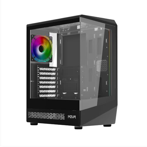 Noua Demon TK100, Case Gaming ATX Compatto, Ventola PWM ARGB e Strip LED, Mid-Tower USB 3.0 e Type-C, Frontale e Laterale in Vetro Temperato, Nero