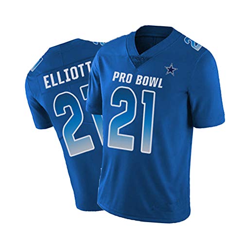 T-Shirt da Calcio da Calcio da Uomo Elliott # 21 Cowboys Maglia da Football Americano Ricamo Manica Corta Sport Magliette Unisex Felpe Polo-M