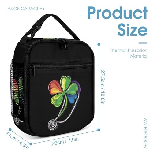 NurseSt Day Patricks Shamrock Clovers Cute Print Backpack Set of 3 Portable Lunchbox Pencil Cases for Daily Travel4