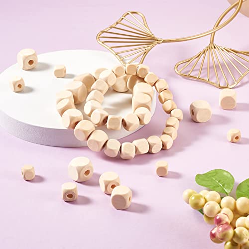 Cuentas de madera con agujero grande de cubo natural sin pintar para bisutería 7