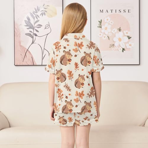 ALAZA Squirrel Leaf Satin Pajamas Set Short Sleeve Button Down Sleepwear Summer Pjs 2 Piece4