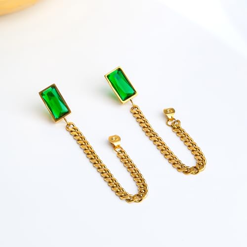 Image of Rubans Demi Fine Stainless Steel Emerald Hoop Jewels Gift for Women & Girls