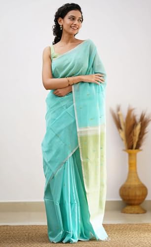 Image of Women's Cotton Soft Silk Sarees | Jamdani Cotton Saree With Attach Unstitched Blouse Piece