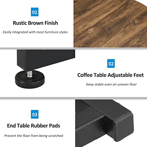 Josmore 3-Piece Coffee Table Set, Industrial Round Coffee Table With 2 Square End Side Tables, Small Modern Living Room Table Set For Apartment, Dormitory (Rustic Brown) #TOP4
