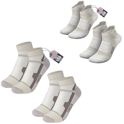 SAMSOX 4-Pack Merino Wool Running Socks – Plush Cushion & Light Compression Combo, Made in USA Athletic Socks for Men & Women (Small)