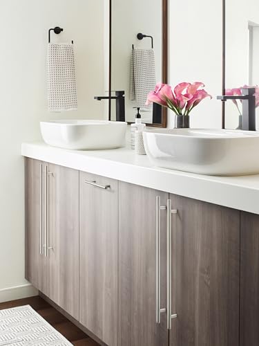 Image of Amerock 21-7 /16 inch Bar Pulls Satin Nickel Drawer Pull | 21-7 /16 inch (544mm) Center-to-Center Mounting Distance and 24-9 /16 inch Overall Length, Durable Carbon Steel Cabinet Hardware