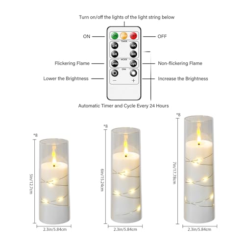Image of Flameless LED Candles with Timer 24 Pc Flickering Flameless Candles for Romantic Ambiance and Home Decoration Stable Acrylic Shell,with Embedded Star String,Battery Operated Candles(White)