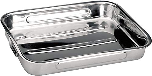 Space Home - Oven Dish with Handles - Roasting Plate - Stainless Steel - 35 cm, Silver, 35 x 26 cm