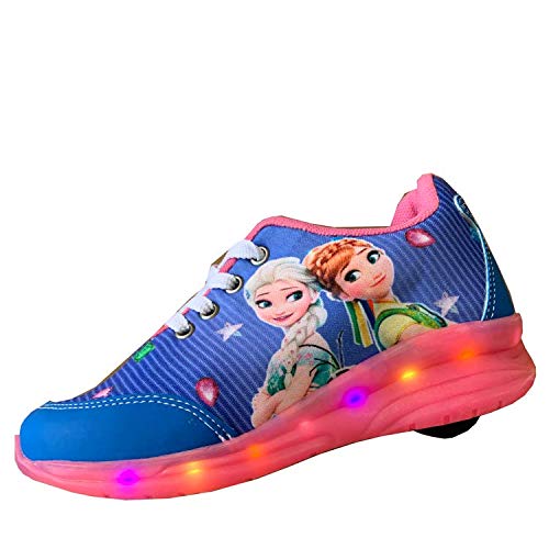 Tênis infantil Feminino de Rodinha e Led Botinho Cor:Azul;Tamanho:29