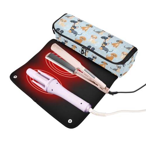 Bolsa de viaje con tapete resistente al calor para herramientas de cabello Winter Dogs Marble miniatura 2