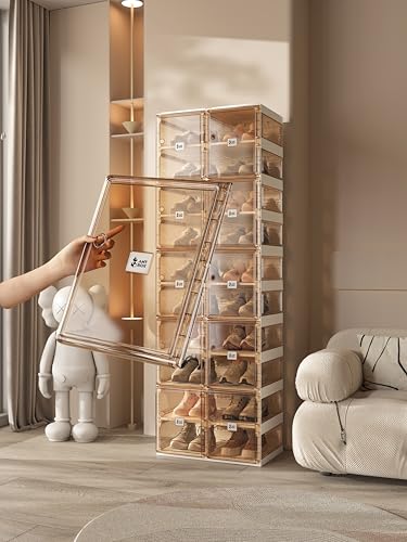Image of ANTBOX Foldable Shoe Rack,Shoe Organizers for Closet Plastic Shoe Storage Box for Entryway,Living Room,Large Sturdy Stackable Sneaker Cabinet Bins with Magnetic Clear Door 10 Tiers 20 Pairs