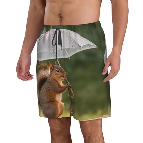 Men's Swim Trunks Quick Dry Bathing Suits Squirrel Hold A Umbrellas Beach Board Shorts Swimwear with Pockets2