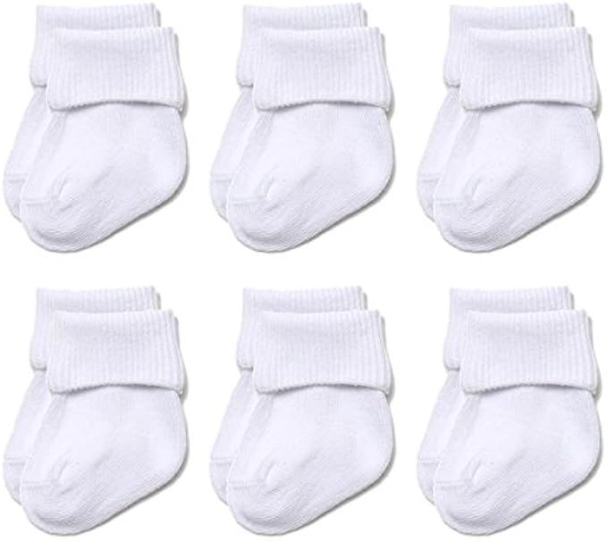 EPEIUS Baby Socks Unisex-Baby Seamless Turn Cuff Socks Cotton Rich Booties Socks 6 Pairs Pack Newborn Infant Toddlers
