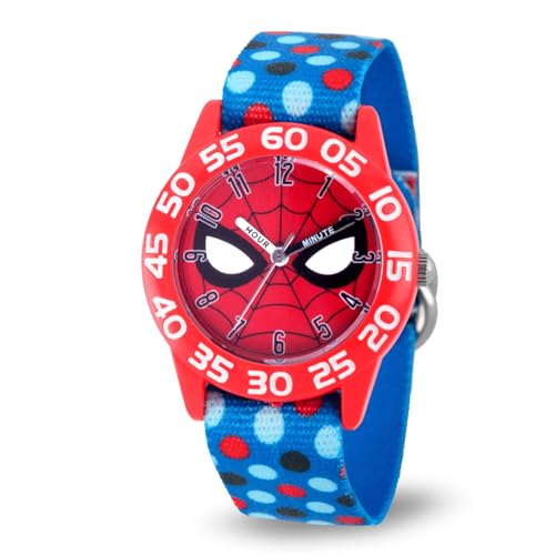 Image of Marvel Spiderman Watch for Kids - Spiderman Watch Boys - Spider-Man Watches for Boys 4-6 - Kids Toys - - Marvel Toddler - Teen - Red Bezel - Multicolor Nylon Strap