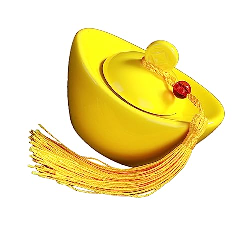 Holibanna Portable Ceramic Tea Canister Golden Ingot Tea Tin Porcelain Sealing Jar Suitable for Travel and Home Storage Yellow