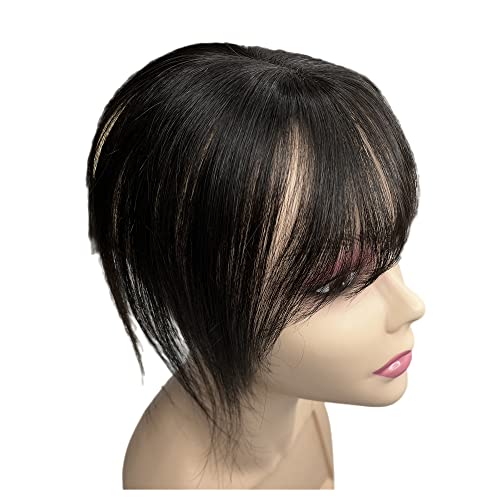 Anemone Jewelry Swiss Lace Base Human Hair Toppers 8X10Cm Clip In Fringe Hairpieces For Women Mid Part Straight Air Hair Bangs Cover Grey Hair Wiglets (#1B) #TOP7