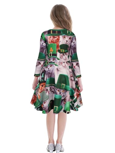 Image of WonderBabe Toddler Girl St Patricks Day Outfit Kids Long Sleeve Printed Swing Dresses Shamrock Clover Casual Dress Clothes