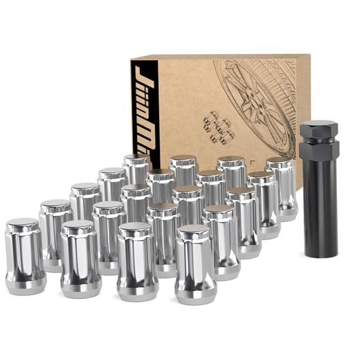 Image of JiiinMiiin M12x1.5 Lug Nuts Chrome with 6 Spline Tuner, 12x1.5 Locking Lug Nut 1.38 inch Length with 1 Socket Key 60 Degree Conical /Cone Bulge Seat Closed End. 20PACK