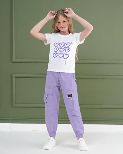 Image of ARTMINE Girls' 2 Piece Outfits Casual Drawstring Jogger Pants and Basic Short Sleeve Top Set, 6-14 Years