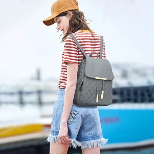 Image of KKXIU Quilted Trendy Leather Backpack Purse for Women and Ladies Shoulder Travel Daypacks Bags (Grey)