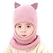 Laelr Chaud Hiver d'enfants Chapeau et écharpe, Bonnet en Tricot Chaud Cap et écharpe Cercle avec Doublure Polaire pour Enfants Filles, 1-5 Ans Rose